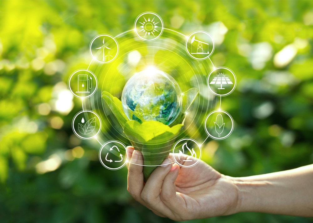 Hand holding a growing sprout and earth — environmental responsibility